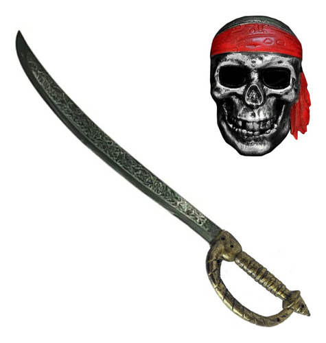 Kit Espada Pirata Larga + Mascara Cráneo Pirata Disfraz Accesorio Halloween Cosplay 