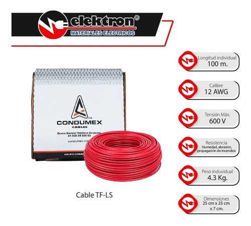 Imagen 3 de 7 de Caja 100 Mts Cable Rojo Thw Cal 12 Aw Condumex Vinanel Xxi