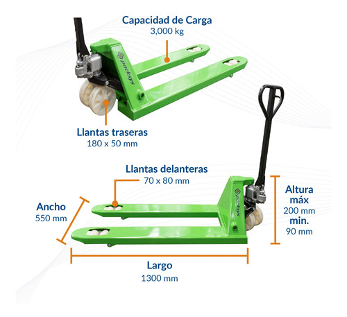 Patín Hidráulico De Carga Tarimas Traspaleta 3000 Kg