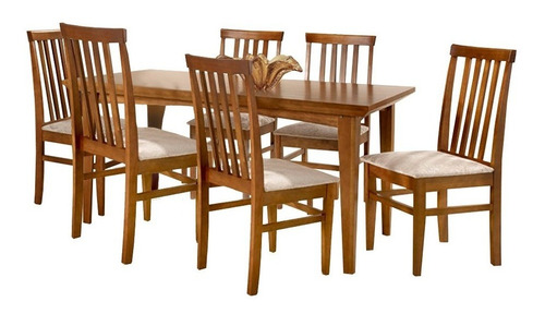 Conjunto De Mesa Madeira Maciça Com 6 Cadeiras União - Mel
