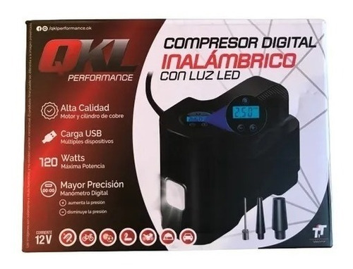 Compresor Usb Digital Inalámbrico 12v 220 Led Auto Moto Rpm