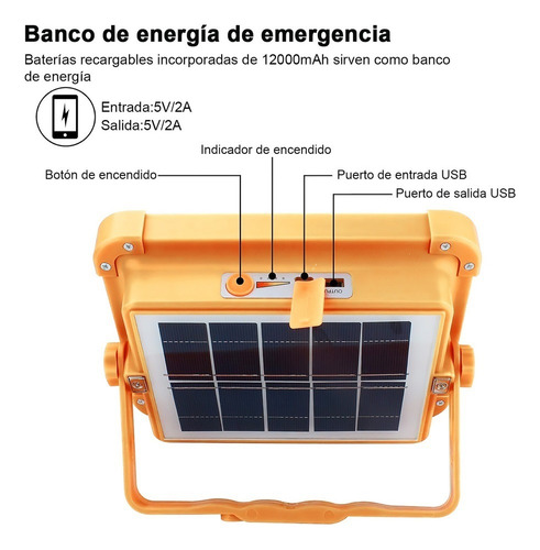Luz De Trabajo Solar Led Recargable De 100 W 8600 Lúmenes