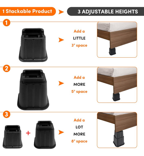 Elevadores De Cama Ajustables De 8 Pulgadas, Resistente...