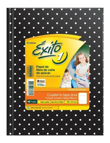 Cuaderno E1 Tapa Dura 48h Rayadas Exito Negro Lunares Blanco