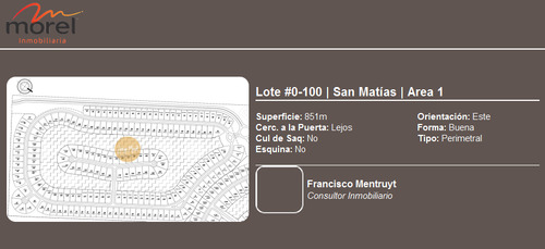 Lote Venta Barrio San Matías - Area 1 - 851m2 #id 12511