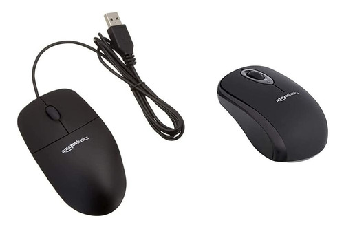 Mouse Inalambrico Receptor + Mouse Cable Usb Negros