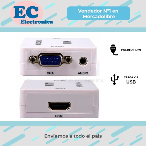 Convertidor Hdmi A Vga Activo Audio Incorporado + Cuotas