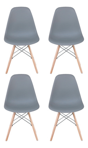 Silla Living Comedor Cocina Set X4 Eames Niviko Reforzada Estructura De La Silla Marrón Claro Asiento Gris