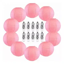 Comprar 10 Lamparas Chinas Redondo De Papel Rosado Y 10 Focos Led