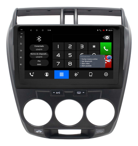 Multimidia Honda City 09/14 9p Android Carplay 2gb 32gb Voz