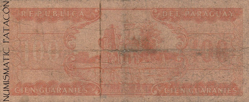 Billete Paraguay 100 Guaranies Serie A - Naranja Pic # 199 (Usado)
