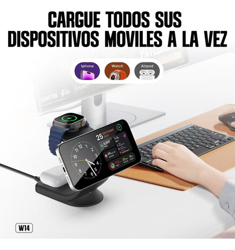 Base Cargador Inalámbrico 3en1 Hasta 22w Magnético Kbod W14