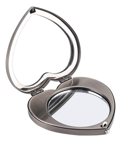 Mini Espejo Lupa Portátil Elegante Corazón Plata 1x 2x