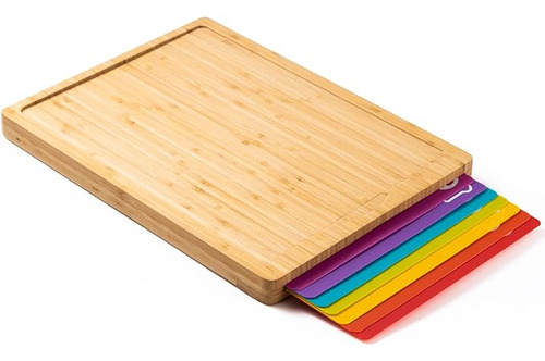 Juego Tablas Cortar Madera Bambu Con Alfombrillas Corte Flex