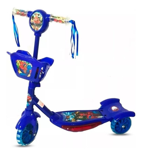 Patinete Infantil Musical Frozen 3 Rodas Com Luzes E Cesta Cor Homem Aranha (azul) Homem Aranha
