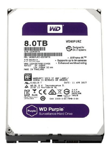 Disco Duro Wd Hdd Purple 8tb 7200rpm 256mb Surveillance