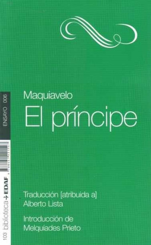 El Príncipe, de Nicolás Maquiavelo. Editorial Edaf, tapa blanda en español, 2013