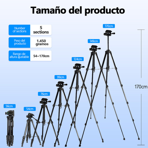 Trípode Celular Cámara 1.7m Mas Control Bluetooth Negro