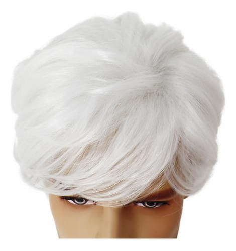 Peluca Corta Blanca De Pelo Liso Humano Sintético Para Hombr