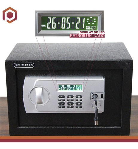 Imagem 5 de 6 de Cofre Display Eletrônico Digital Chave Senha 20mm 6kg 8l