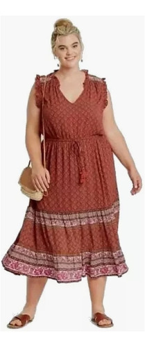 Vestido Boho Estampado Paisley Mujer Talla Extra 2x / 40-42 