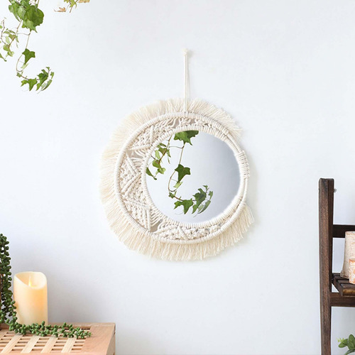 Espejo Redondo De Macramé Bohemio, Espejo De Maquillaje,