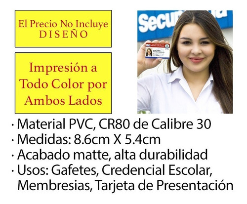 Imagen 2 de 2 de 100pz Credencial Gafete Impresión En Pvc A Color Ambos Lados