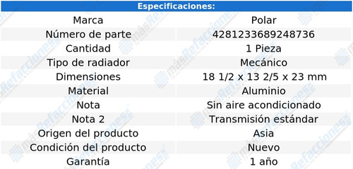 (1) Radiador Agua Mecánico Polar Pointer L4 1.8l S/aa 97_10