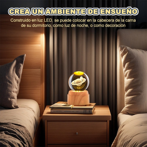 Lampara De Noche Led 3d Galaxia Bola Cristal Base Giratoria Saturno