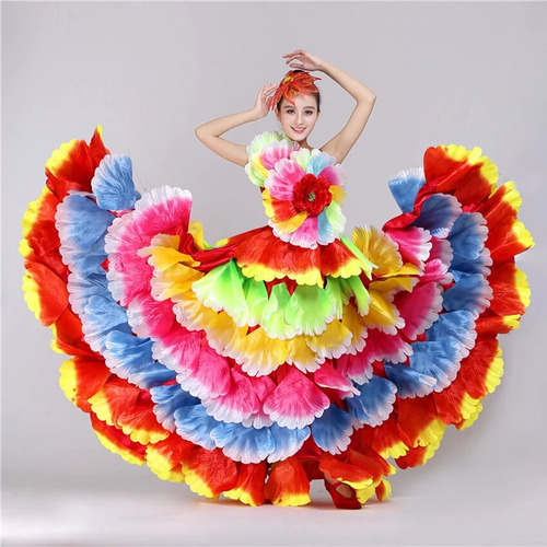 Vestido De Flamenca Con Pétalos Florales Para Mujer Plus, Ta