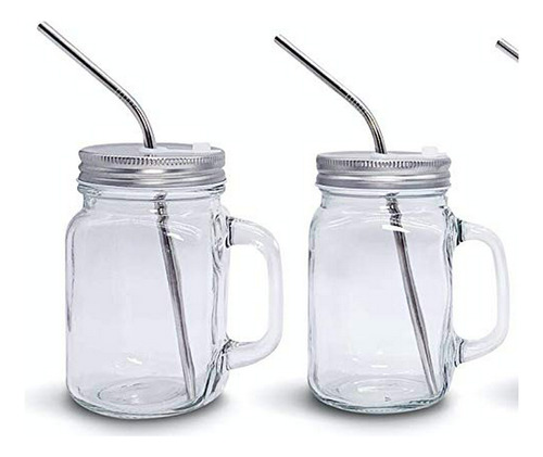 Set De 2 Vasos Mason Jar De 20 Oz Con Asa Y Tapas, Incluye 2