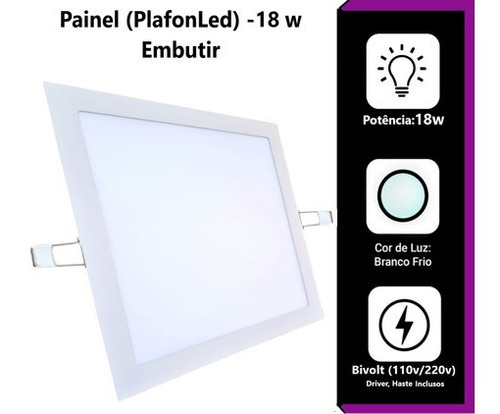 Paflonled Quadrado 18w Painel Embutir Slim Branco Frio Teto 110V/220V