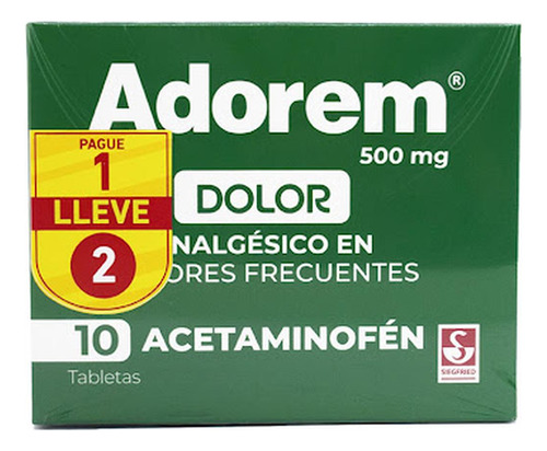 Adorem Acetaminofén 500 Mg Siegfried 2 Cajas X 10 Tabletas