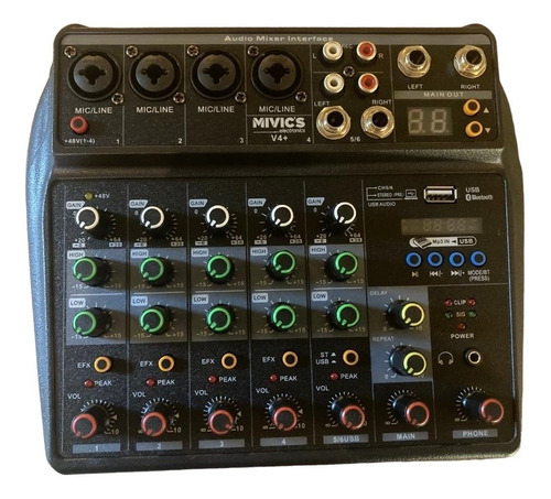 Mixer De Audio 6 Canales Mp3 Bluetooth Eq 2 Bandas Efectos