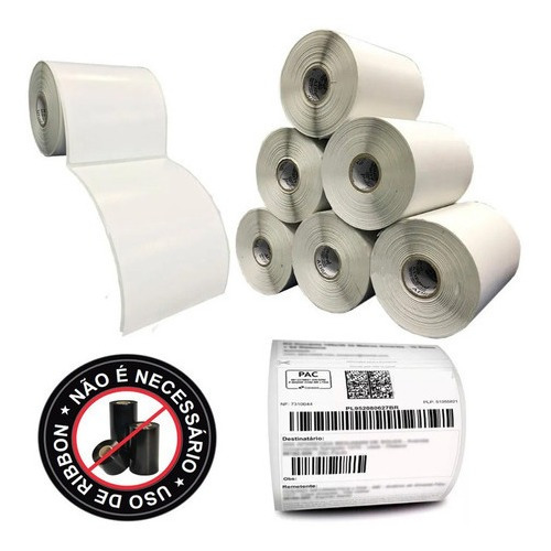 Kit 6 Rolos Etiqueta Adesiva Térmica 100x150 Serrilhada