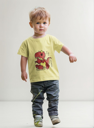 Polera Infantil Unisex Dinosaurio Dinopasta Algodon Estampad