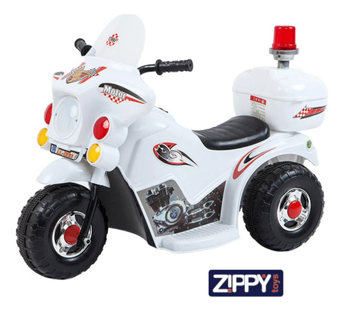 Mini Moto Elétrica 6v Motocicleta Com Baú Som Sirene Polícia Cor Branco