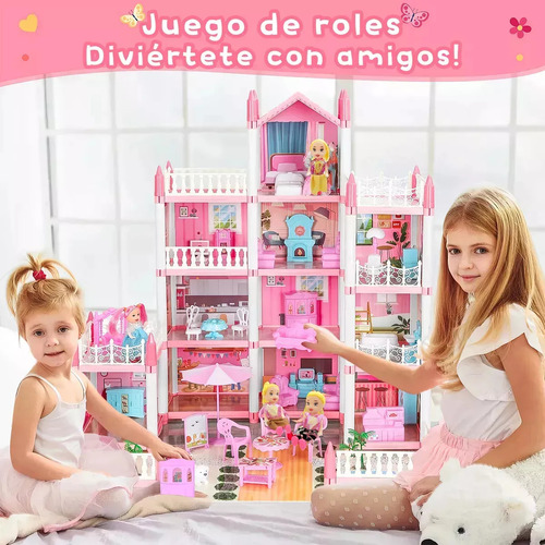 Casa De Muñecas Grande Con Muebles, 1 Dormitorio Y 4 Dormito