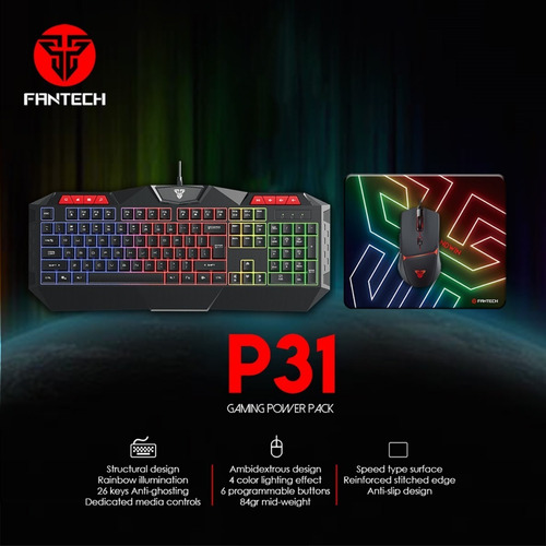 Combo Gaming Rgb Fantech P31. Teclado + Mouse Y Mouse Pad