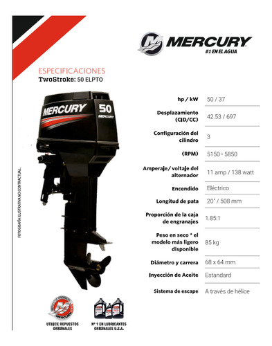 Motor Mercury 50 Hp Elpto 2 Tiempos - Entrega Inmediata
