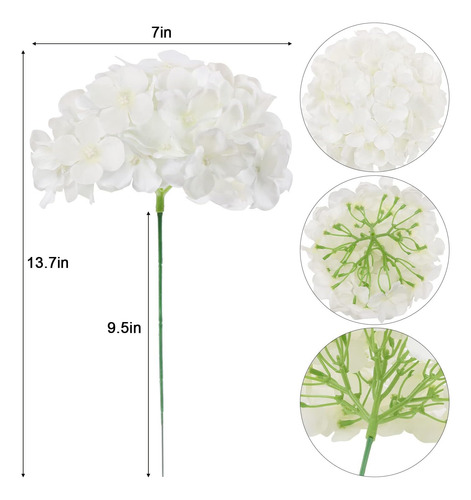 Aviviho - Hortensias De Seda, 10 Unidades, Color Blanco Marf