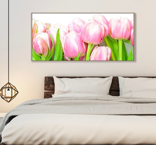 Tulipanes Con Marco Flotante 120x80 Decorativo En Canvas