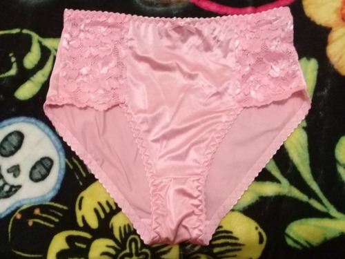 Pantaleta Bikini C/tela Satinada Rosa Y Encaje Transparent