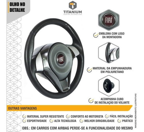 Volante Fiat Uno Fire, Novo Uno, Palio, Idea C/ Cubo Grafite
