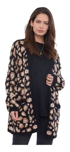 Chaleco Mujer Cardigan Animal Print Negro Corona