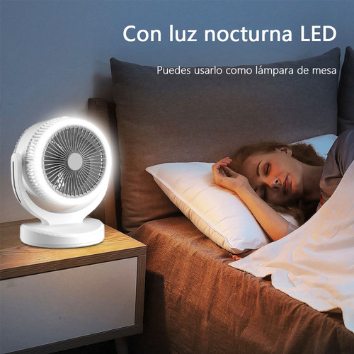 Ventilador De Escritorio Recargable Portátil Con Luz Led 22.5 Cm Blanco Gris Plástico 3