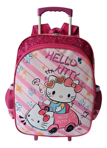 Mochila Meninas Infantil Hello Kitty Rodinhas Tam G Escolar Cor Rosa