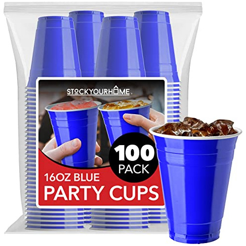 Vasos De Plástico Azul Desechables De 16 Onzas (100 Un...