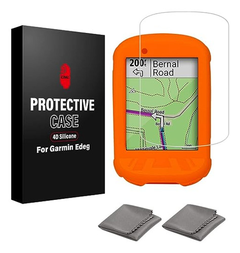 Funda De Silicona + Vidrio Templ Para Garmin Edge 830 Naranj