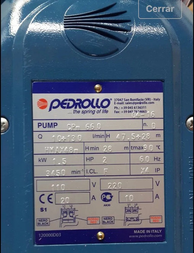 Bomba Centrifuga Pedrollo 2 Hp -110/220 V (italia) Ofertazo